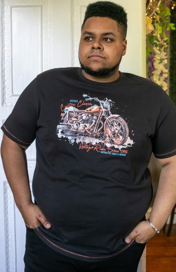 D555 LORNE Motor Bike Splatter Printed Crew Neck T-Shirt Washed Black - T-shirts - Grote Maten T-shirts Heren