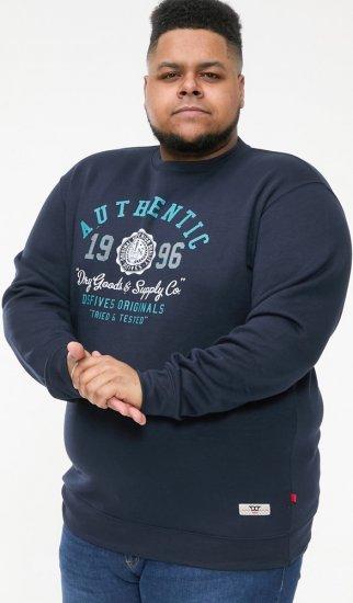 D555 KEYWORTH Authentic Printed Crew Neck Sweatshirt Navy - Sweaters & hoodies - Sweaters & Hoodies Grote Maten Heren