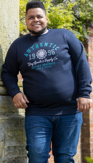 D555 KEYWORTH Authentic Printed Crew Neck Sweatshirt Navy - Sweaters & hoodies - Sweaters & Hoodies Grote Maten Heren