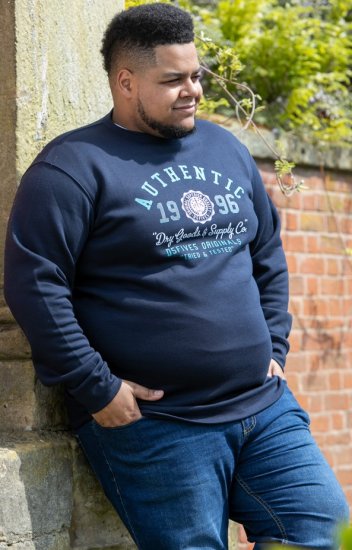 D555 KEYWORTH Authentic Printed Crew Neck Sweatshirt Navy - Sweaters & hoodies - Sweaters & Hoodies Grote Maten Heren