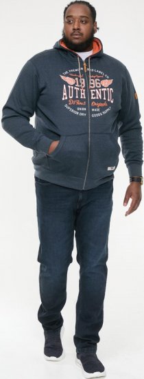 D555 HAMILTON Full Zip Hoody With Authentic 1996 Chest Print Denim - Sweaters & hoodies - Sweaters & Hoodies Grote Maten Heren