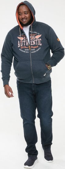 D555 HAMILTON Full Zip Hoody With Authentic 1996 Chest Print Denim - Sweaters & hoodies - Sweaters & Hoodies Grote Maten Heren