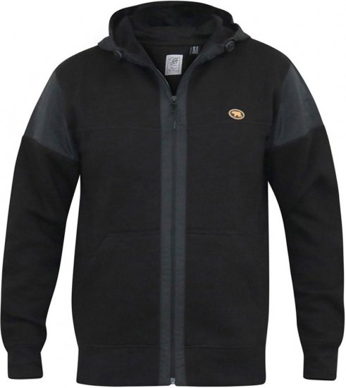 D555 DEAN Couture Zip Through Hoody With Woven Contrast Fabric Trim Black - Sweaters & hoodies - Sweaters & Hoodies Grote Maten Heren