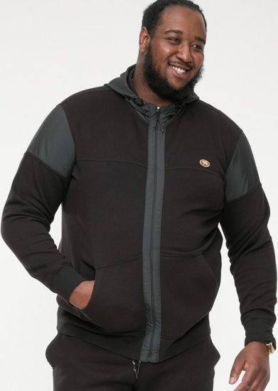 D555 DEAN Couture Zip Through Hoody With Woven Contrast Fabric Trim Black - Sweaters & hoodies - Sweaters & Hoodies Grote Maten Heren