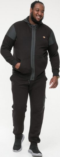 D555 DEAN Couture Zip Through Hoody With Woven Contrast Fabric Trim Black - Sweaters & hoodies - Sweaters & Hoodies Grote Maten Heren