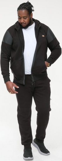 D555 DEAN Couture Zip Through Hoody With Woven Contrast Fabric Trim Black - Sweaters & hoodies - Sweaters & Hoodies Grote Maten Heren