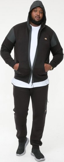 D555 DEAN Couture Zip Through Hoody With Woven Contrast Fabric Trim Black - Sweaters & hoodies - Sweaters & Hoodies Grote Maten Heren