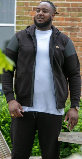 D555 DEAN Couture Zip Through Hoody With Woven Contrast Fabric Trim Black - Sweaters & hoodies - Sweaters & Hoodies Grote Maten Heren