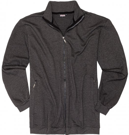 Adamo Athen Sweat Jacket with Full Zipper Charcoal - Sweaters & hoodies - Sweaters & Hoodies Grote Maten Heren