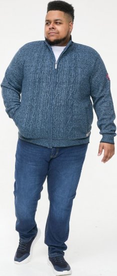 D555 ECCLES Cable Knitted Zip Through Sweater With Bonded Check Lining Denim Marl - Sweaters & hoodies - Sweaters & Hoodies Grote Maten Heren