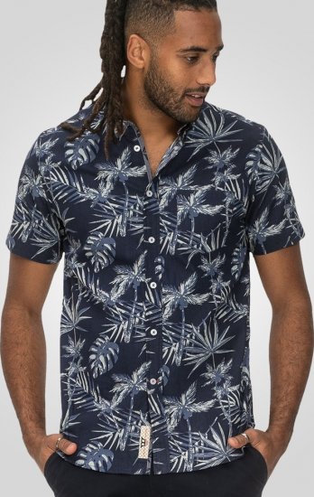 D555 Truro Hawaiian AOP Short Sleeve Button Down Collar Shirt Navy - Overhemden - Overhemden Grote Maten Heren