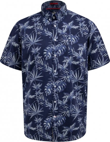 D555 Truro Hawaiian AOP Short Sleeve Button Down Collar Shirt Navy - Overhemden - Overhemden Grote Maten Heren