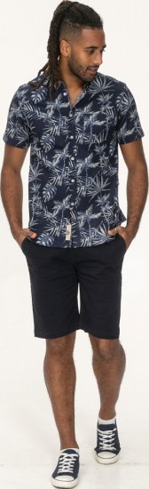 D555 Truro Hawaiian AOP Short Sleeve Button Down Collar Shirt Navy - Overhemden - Overhemden Grote Maten Heren