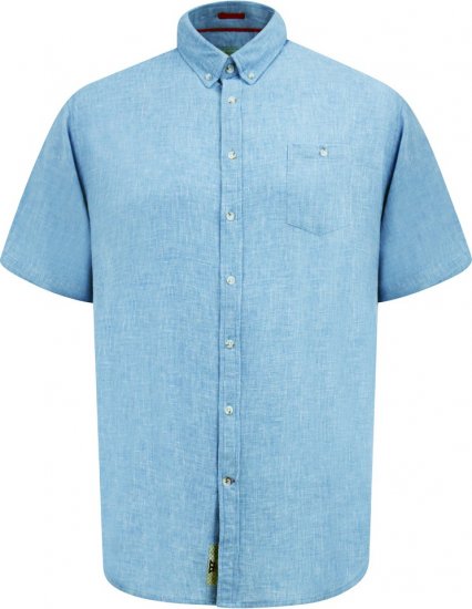 D555 Falmouth 1 Linen Mix Short Sleeve Shirt With Button Down Blue - Overhemden - Overhemden Grote Maten Heren