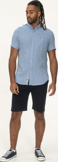 D555 Falmouth 1 Linen Mix Short Sleeve Shirt With Button Down Blue - Overhemden - Overhemden Grote Maten Heren