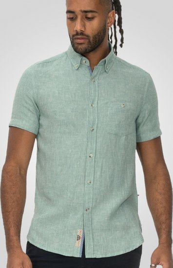 D555 Falmouth 2 Linen Mix Short Sleeve Shirt With Button Down Mint - Overhemden - Overhemden Grote Maten Heren