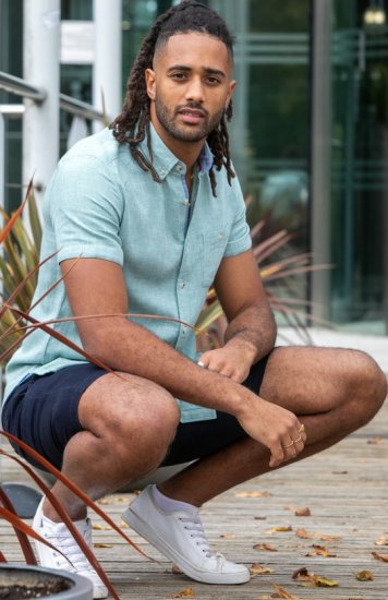 D555 Falmouth 2 Linen Mix Short Sleeve Shirt With Button Down Mint - Overhemden - Overhemden Grote Maten Heren