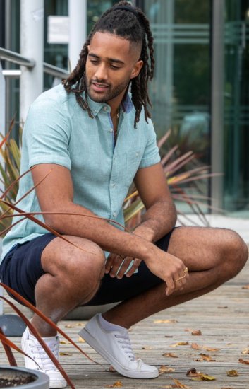 D555 Falmouth 2 Linen Mix Short Sleeve Shirt With Button Down Mint - Overhemden - Overhemden Grote Maten Heren