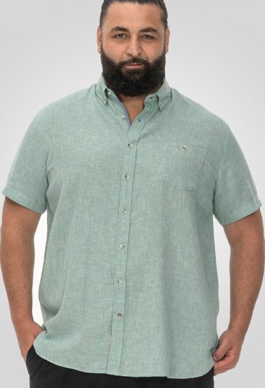 D555 Falmouth 2 Linen Mix Short Sleeve Shirt With Button Down Mint - Overhemden - Overhemden Grote Maten Heren