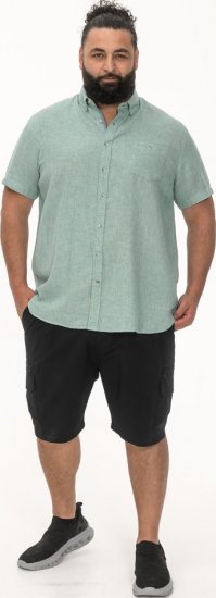 D555 Falmouth 2 Linen Mix Short Sleeve Shirt With Button Down Mint - Overhemden - Overhemden Grote Maten Heren
