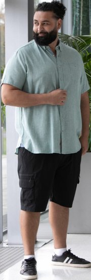 D555 Falmouth 2 Linen Mix Short Sleeve Shirt With Button Down Mint - Overhemden - Overhemden Grote Maten Heren
