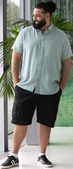 D555 Falmouth 2 Linen Mix Short Sleeve Shirt With Button Down Mint - Overhemden - Overhemden Grote Maten Heren