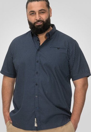 D555 Norwich Short Sleeve Micro AOP Shirt With Hidden Button Down Navy - Overhemden - Overhemden Grote Maten Heren