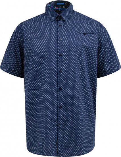 D555 Norwich Short Sleeve Micro AOP Shirt With Hidden Button Down Navy - Overhemden - Overhemden Grote Maten Heren