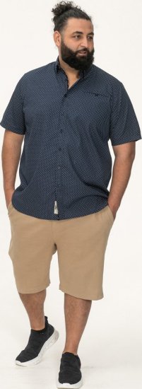 D555 Norwich Short Sleeve Micro AOP Shirt With Hidden Button Down Navy - Overhemden - Overhemden Grote Maten Heren