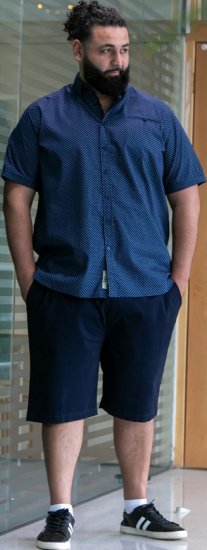 D555 Norwich Short Sleeve Micro AOP Shirt With Hidden Button Down Navy - Overhemden - Overhemden Grote Maten Heren