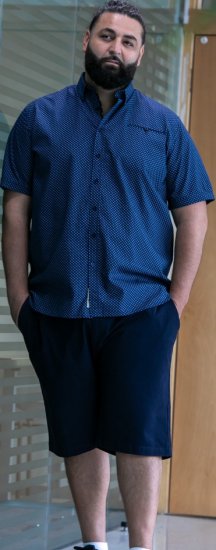 D555 Norwich Short Sleeve Micro AOP Shirt With Hidden Button Down Navy - Overhemden - Overhemden Grote Maten Heren