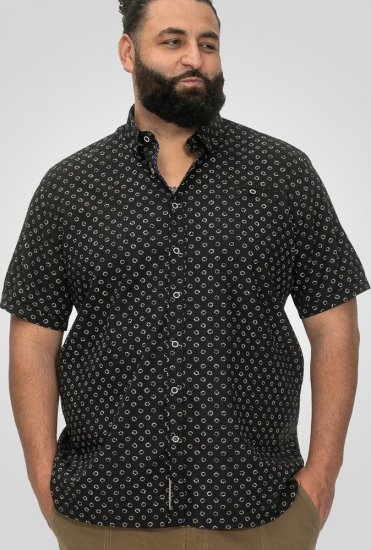 D555 Matlock Short Sleeve AOP Shirt With Hidden Button Down Black - Overhemden - Overhemden Grote Maten Heren