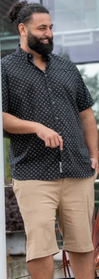 D555 Matlock Short Sleeve AOP Shirt With Hidden Button Down Black - Overhemden - Overhemden Grote Maten Heren
