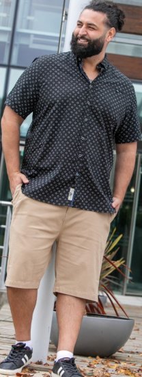 D555 Matlock Short Sleeve AOP Shirt With Hidden Button Down Black - Overhemden - Overhemden Grote Maten Heren