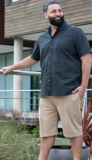 D555 Matlock Short Sleeve AOP Shirt With Hidden Button Down Black - Overhemden - Overhemden Grote Maten Heren