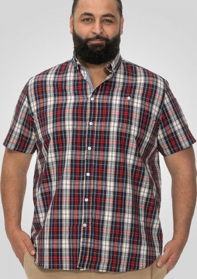 D555 Shields Button Down Collar Short Sleeve Shirt With Pocket Red Check - Overhemden - Overhemden Grote Maten Heren