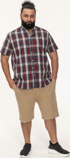 D555 Shields Button Down Collar Short Sleeve Shirt With Pocket Red Check - Overhemden - Overhemden Grote Maten Heren