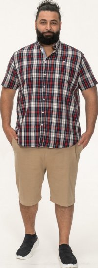D555 Shields Button Down Collar Short Sleeve Shirt With Pocket Red Check - Overhemden - Overhemden Grote Maten Heren