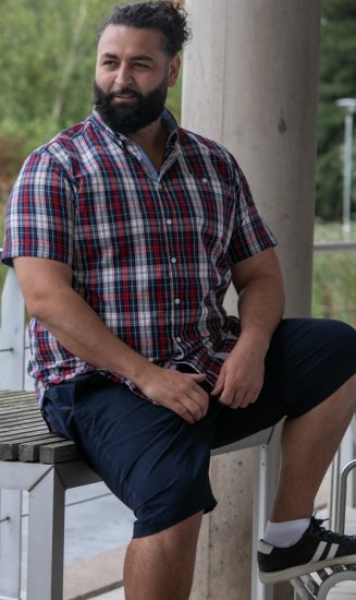 D555 Shields Button Down Collar Short Sleeve Shirt With Pocket Red Check - Overhemden - Overhemden Grote Maten Heren