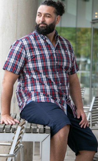 D555 Shields Button Down Collar Short Sleeve Shirt With Pocket Red Check - Overhemden - Overhemden Grote Maten Heren