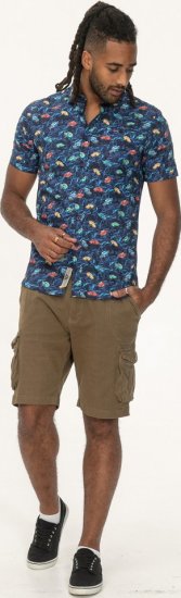 D555 Hartlepool Short Sleeve Vintage Car AOP Stretch Shirt Blue - Overhemden - Overhemden Grote Maten Heren