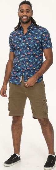 D555 Hartlepool Short Sleeve Vintage Car AOP Stretch Shirt Blue - Overhemden - Overhemden Grote Maten Heren