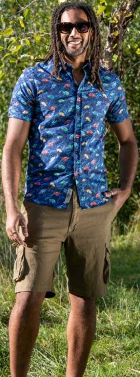 D555 Hartlepool Short Sleeve Vintage Car AOP Stretch Shirt Blue - Overhemden - Overhemden Grote Maten Heren
