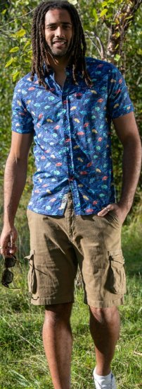 D555 Hartlepool Short Sleeve Vintage Car AOP Stretch Shirt Blue - Overhemden - Overhemden Grote Maten Heren