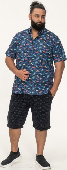 D555 Hartlepool Short Sleeve Vintage Car AOP Stretch Shirt Blue - Overhemden - Overhemden Grote Maten Heren