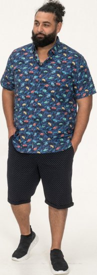 D555 Hartlepool Short Sleeve Vintage Car AOP Stretch Shirt Blue - Overhemden - Overhemden Grote Maten Heren