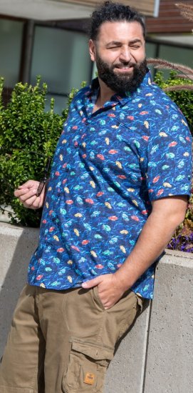 D555 Hartlepool Short Sleeve Vintage Car AOP Stretch Shirt Blue - Overhemden - Overhemden Grote Maten Heren