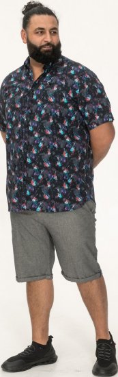 D555 Farnborough Short Sleeve Guitar AOP Shirt With Hidden Button Down Black - Overhemden - Overhemden Grote Maten Heren