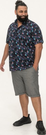 D555 Farnborough Short Sleeve Guitar AOP Shirt With Hidden Button Down Black - Overhemden - Overhemden Grote Maten Heren