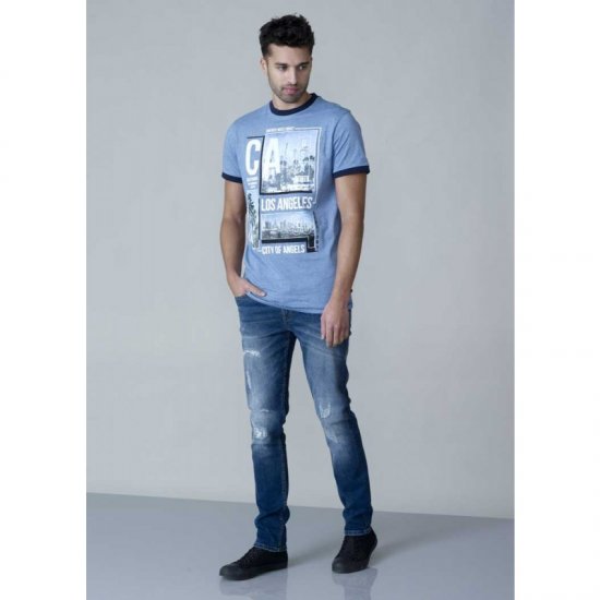 D555 Howie Fine Stripe T-shirt Blue - T-shirts - Grote Maten T-shirts Heren